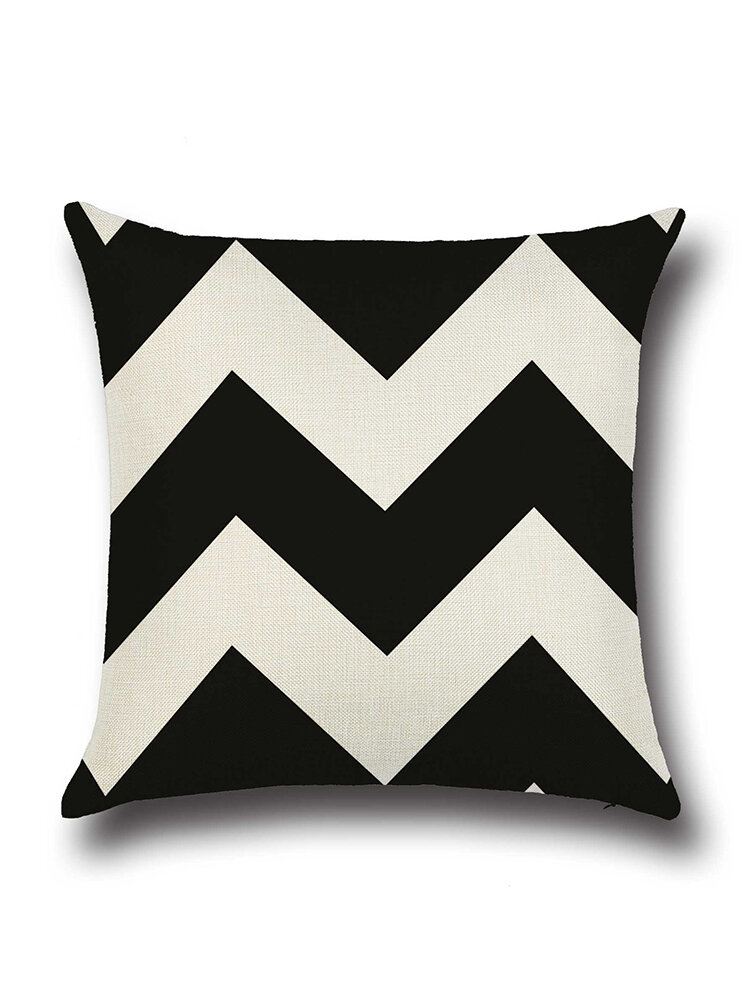 Cojín de almohada de lino con puntos de onda geométrica negra, geometría cruzada en blanco y negro sin núcleo Coche, funda de almohada para decoración del hogar