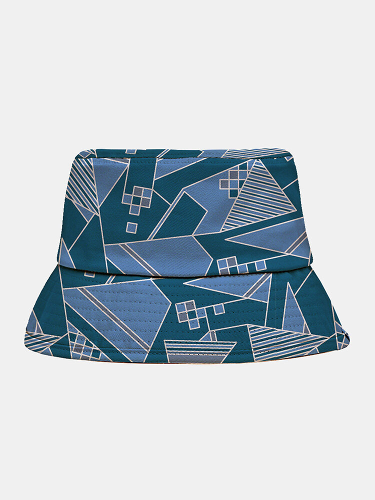 Unisex Polyester Cotton Overlay Geometric Color-match Color-block Print Fashion Sunshade Bucket Hat