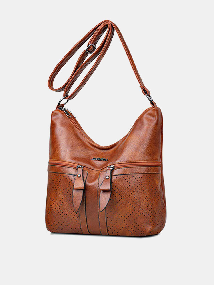 Women Faux Soft Leather Multi-Pocket Tote Bucket Bag Retro Large Capacity Crossbody Bag Travel Bag