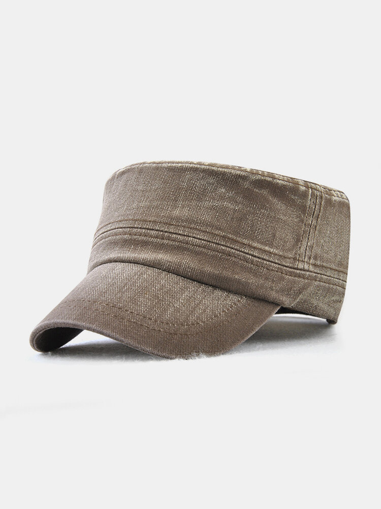 Mens Vintage Solid Color Brim Flat Cap Breathable Washed Cotton Sun Hat Outdoor Sports Cap