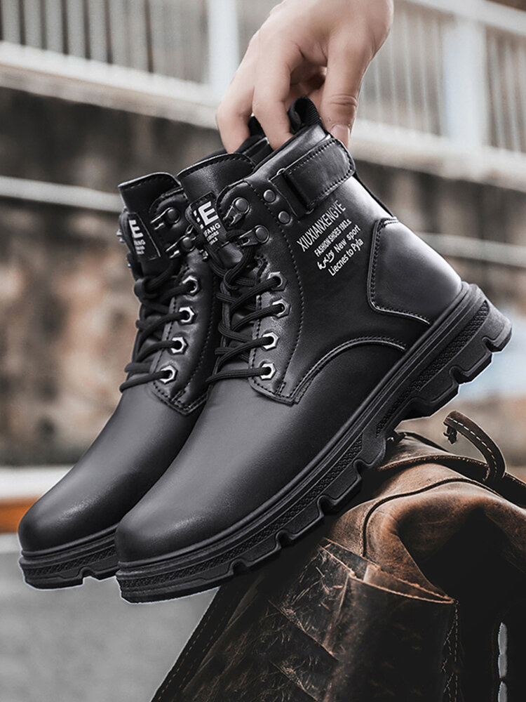 Men Brief Slip Resistant Hard Wearing Letter Pattern Casual Ankle Boots