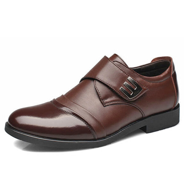 Men Classic Color Blocking Hook-Loop Business Casual Leather Shoes