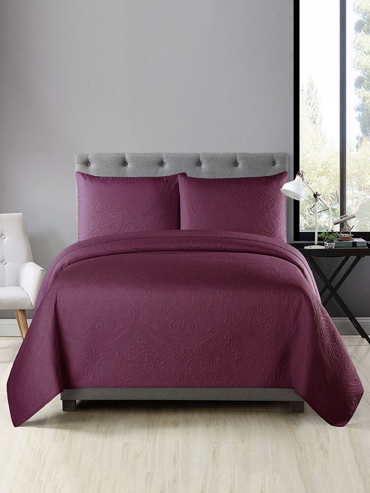 3PCs Dacron Embosses Pattern Solid Color Bedding Sets Bedspread Quilt Cover Pillowcase