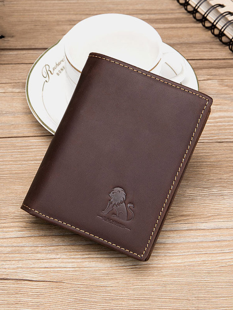 Men Genuine Leather RFID 5 Card Slots Purse Wallet
