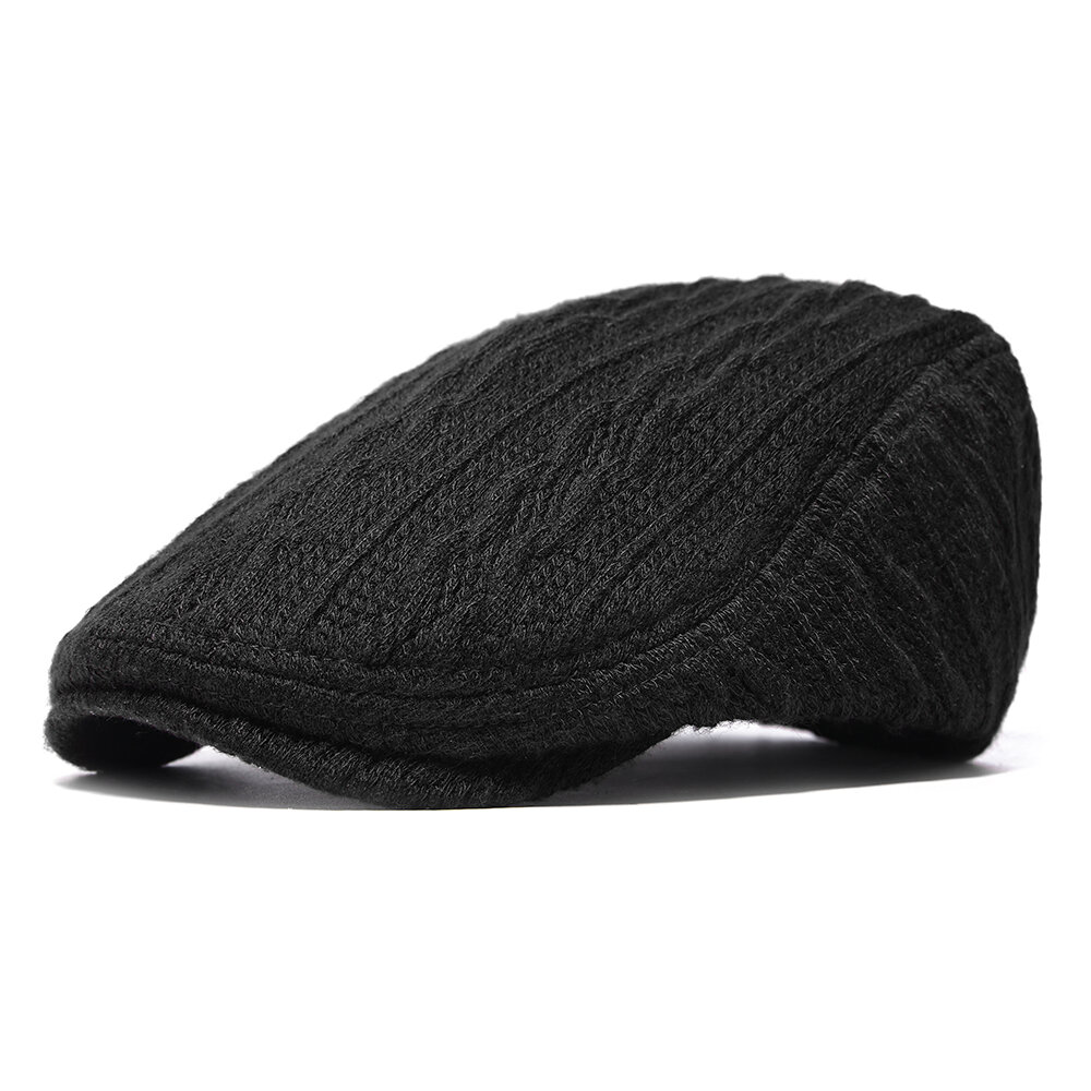 

Men Thickening Adjustable Cotton Solid Warm Breathable Vintage Wool Knitting Beret Cap, Khaki;black;navy blue