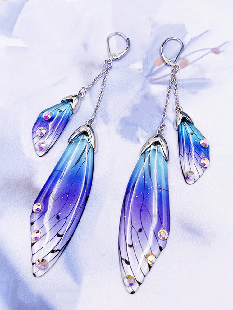 

Vintage Trendy Ombre Cicada Wings Shape Crystal Alloy Earrings