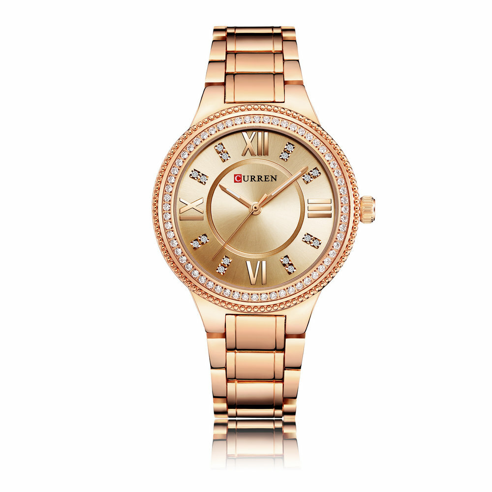 

Fashion Quartz Wristwatches Stainless Steel Strap Roman Big Number Dial Watches for Women, Rose gold;gold;black;silver