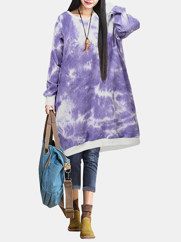 Tie-dyed Print Long Sleeve Casual Dress for Women
