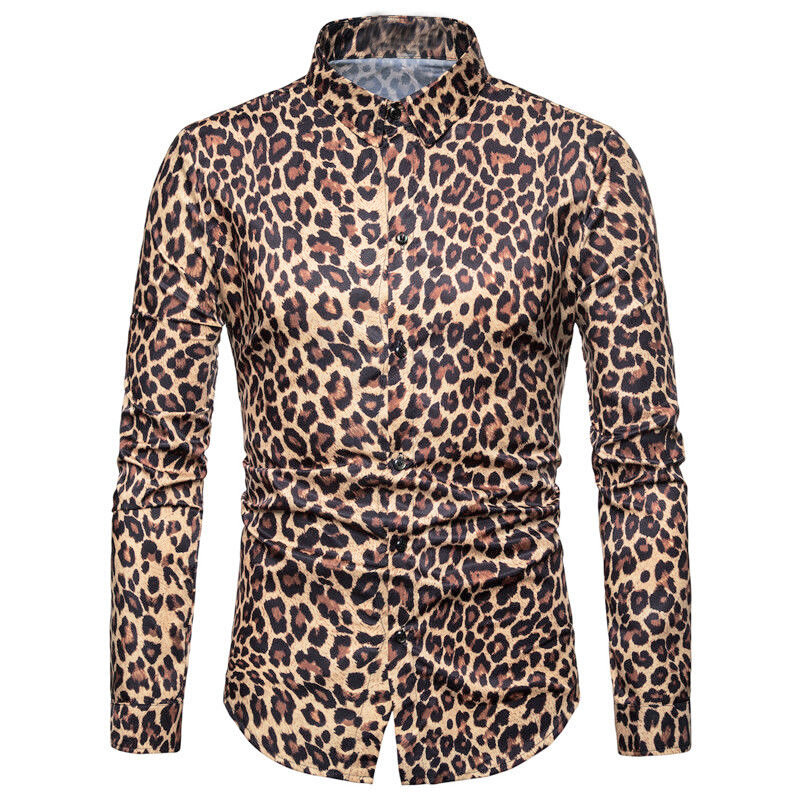 Designer INCERUN Men's Casual Leopard Printed Turn Down Collar Slim Fit ...
