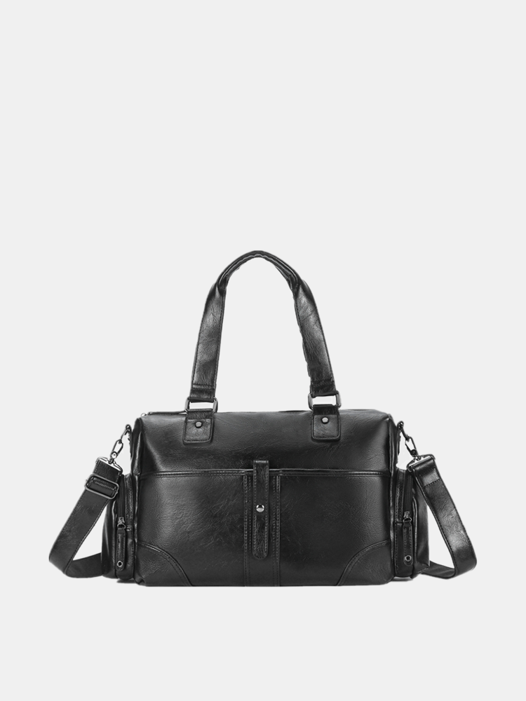 Men Vintage Black PU Leather 14 Inch Laptop Briefcases Messenger Bag Handbag Crossbody Bag