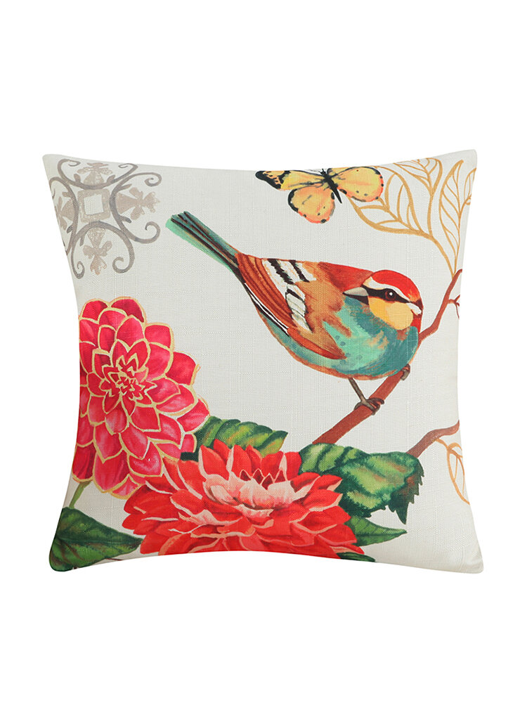 Cotone Lino Colorful Fodera per cuscino con uccelli dipinti Fodera per cuscino decorativa per auto