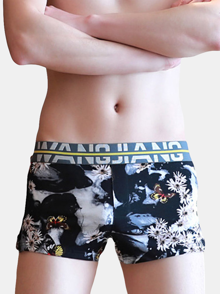 

Home Casual Floral Printing Front Pouch Boxers Arrow Pant Cotton Shorts, Yellow