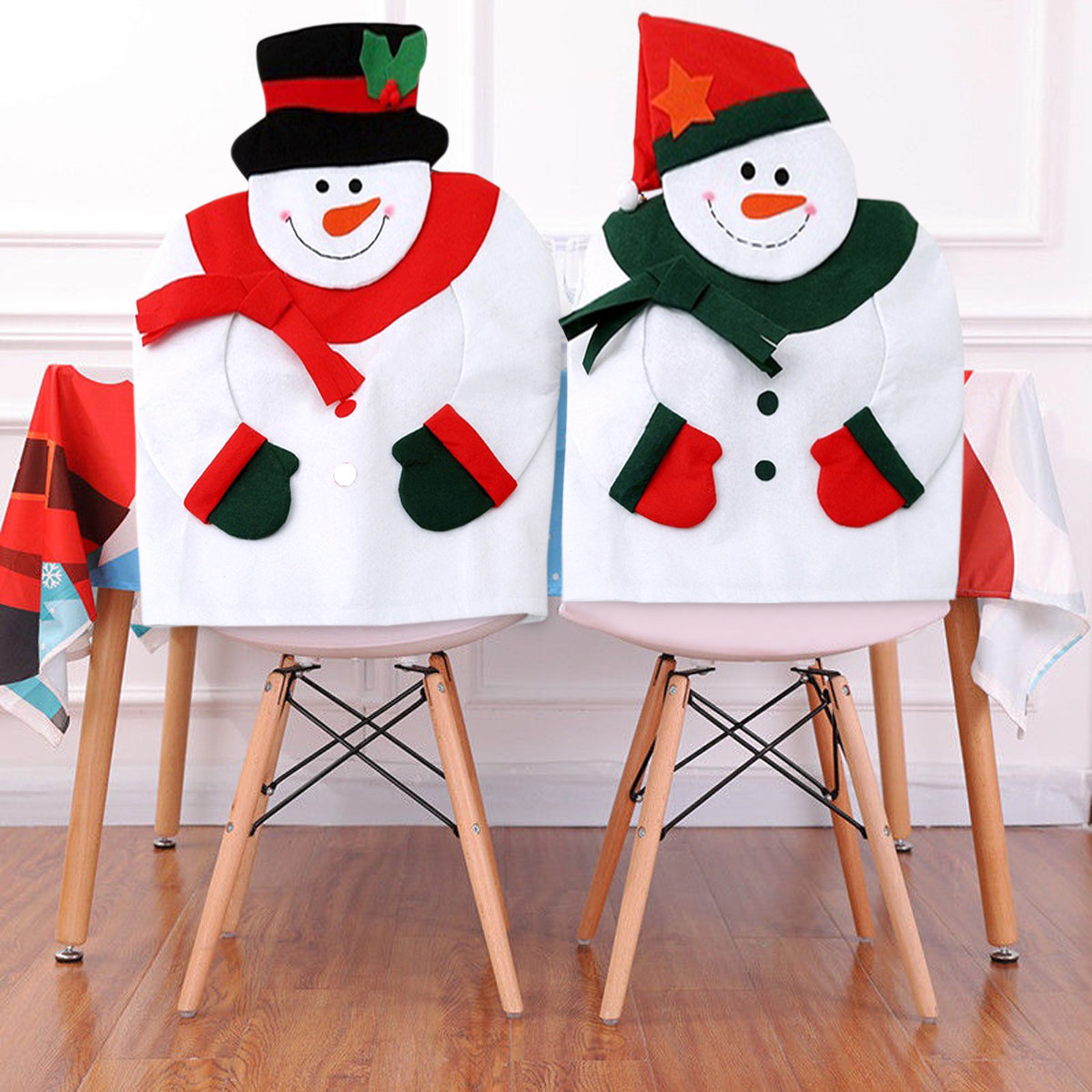 Christmas Snowman Chair Back Cover Festival House Decorative Non-woven Fabric Soft Chair Cover
