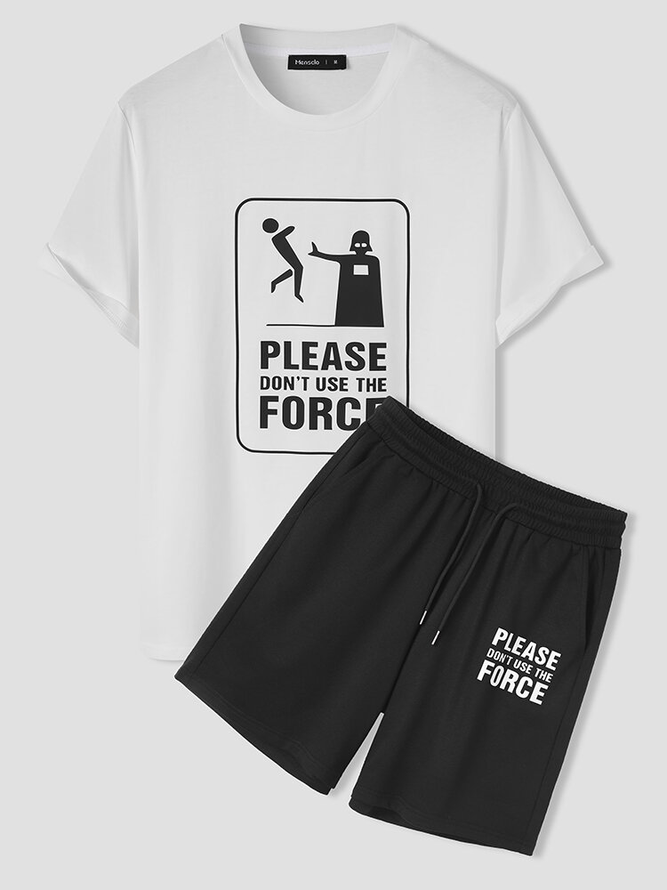 Mens Figure Slogan Graphic Crew Neck Loose Two Pieces Outfits