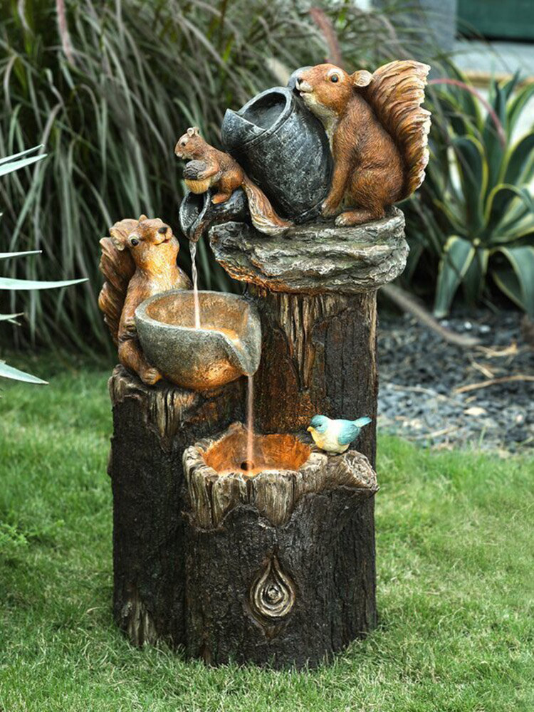 1 PC Squirrel Bird Animal Garden Statue Water Fountain Resin Home Decor Art Craft Small Ornament
