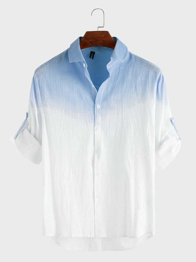 Men Cotton Gradient Printing Casual Long Sleeve Shirt
