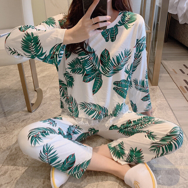 Women's Lace Loose Sweet Cute Long Sleeve Pajamas Suit