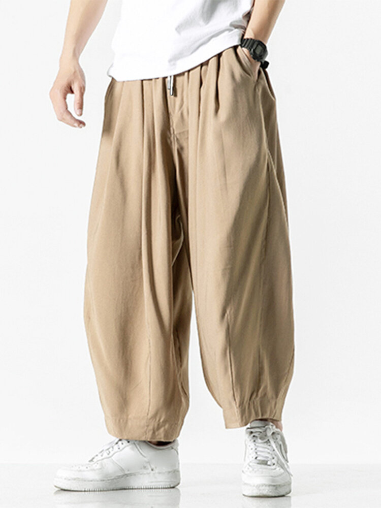 INCERUN Men Retro Casual Wide Leg Cotton Linen Loose Yoga Pants Online ...