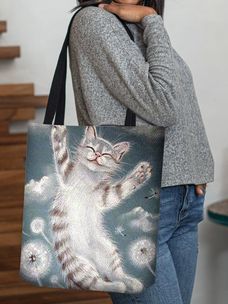 Women Cute Comfortable Cat Pattern Print Shoulder Bag Handbag Tote
