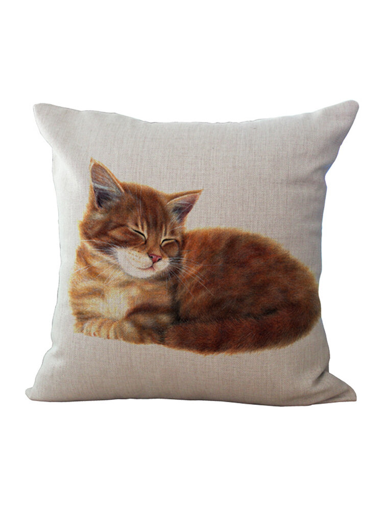 Cat Pattern Cotton Linen Sofa Pillowcase Square Decoration Cushion Cover