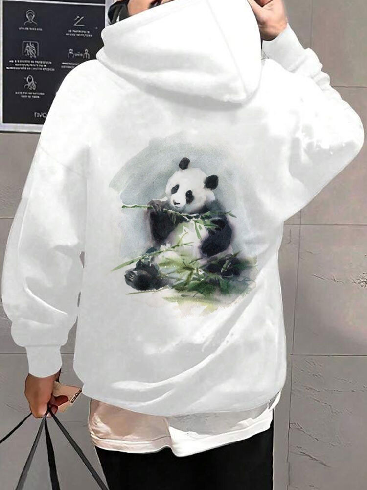 

Mens Chinese Panda Bamboo Ink Print Long Sleeve Hoodies Winter, White