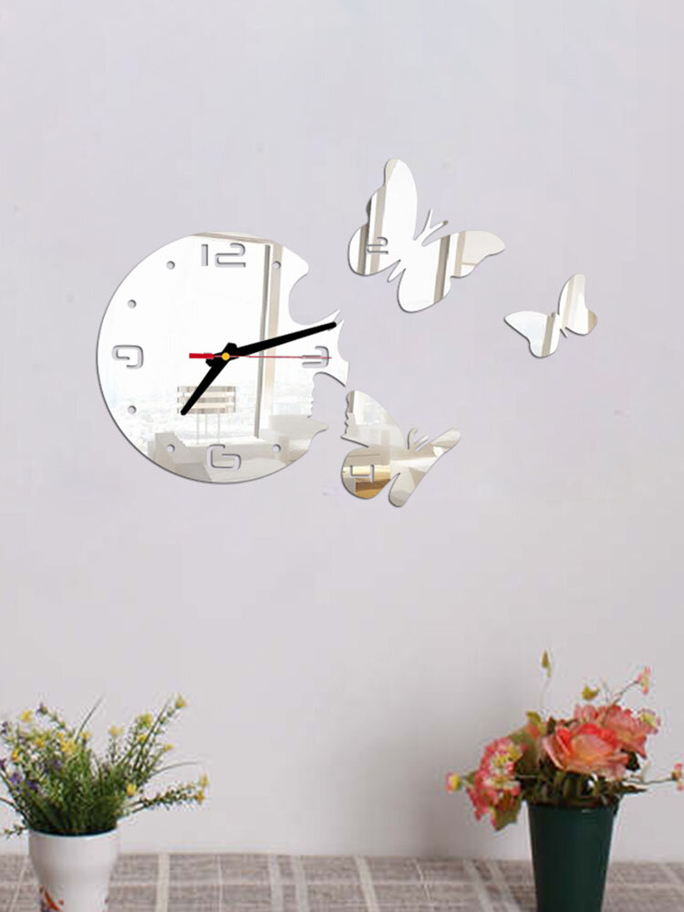 Acrylic Mirror Stickers Wall Clock Modern Design Fairy Butterfly 3D DIY Duvar Saati Clocks For Girl Gift Living Room Home Decor