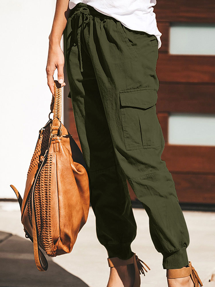Gorgeous ZANZEA Fashion Solid Color Pocket Cargo Pants For Women - NewChic