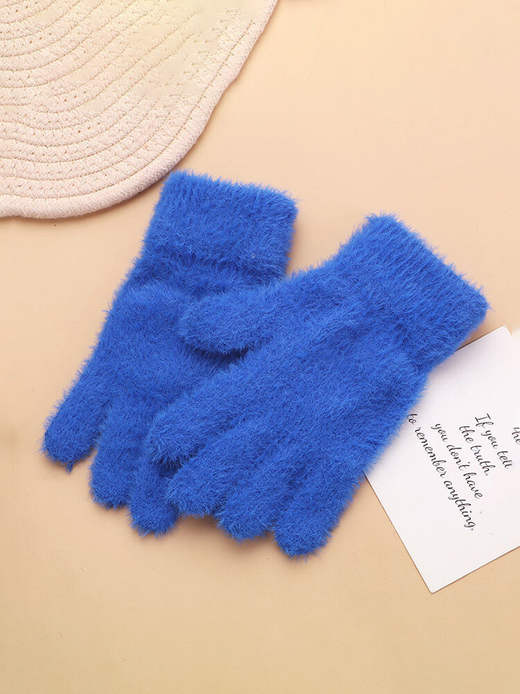Unisex Dacron Knitted Solid Color Full Finger Thick Autumn Winter Warmth Gloves