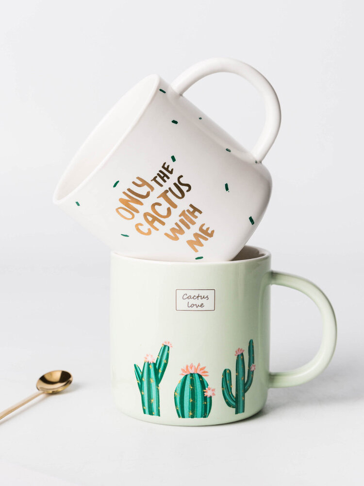 

Creative Ceramic Coffee Mug Water Cup Cactus Pattern Mug Durable Mug, White;green