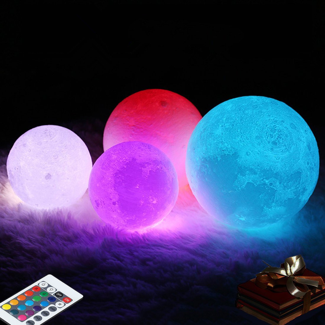 3D Moon Lamp 16 Color Changing USB Charging LED Night Light  Remote Control Gift Christmas Decor