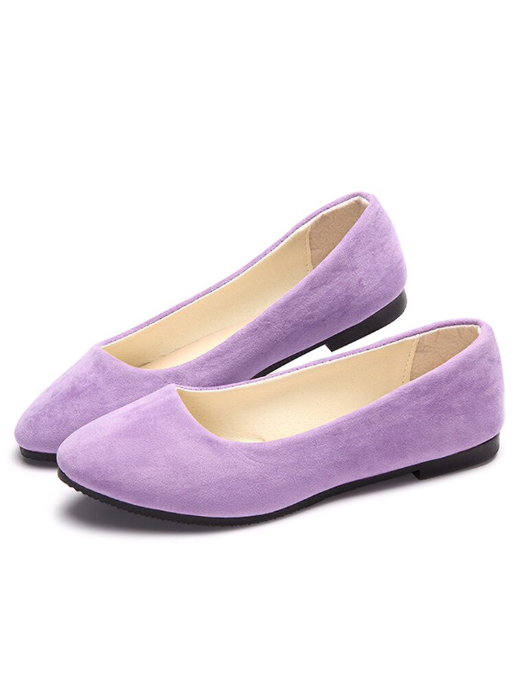 Big Size Suede Candy Color Pure Color Pointed Toe Light Ballet Flat Shoes