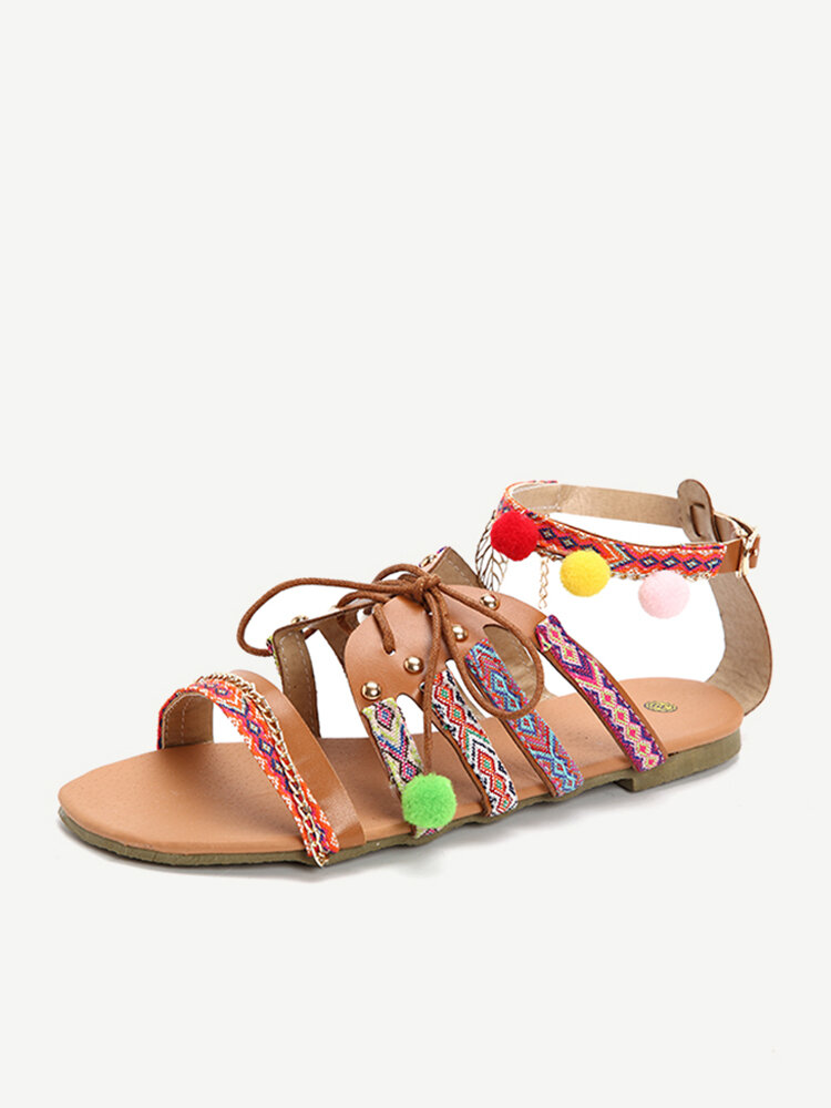 Large Size Bohemia Colorful Open Toe Buckle Flat Beach Sandals