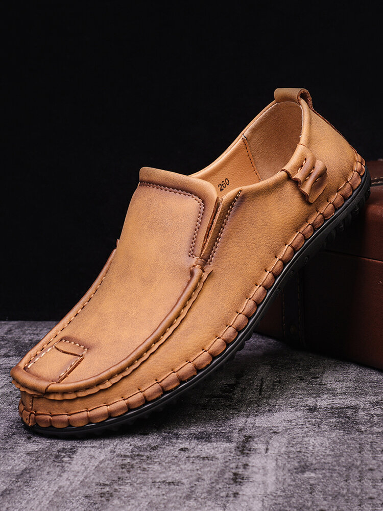 Men Microfiber Leather Hand Stitching Soft Non Slip Driving Loafers