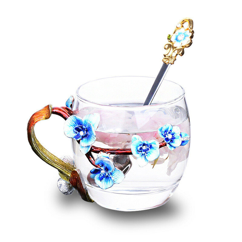 

Enamel Glass Orchid Flower Tea Cup Coffee Cup Beer Mug Christmas Gift
