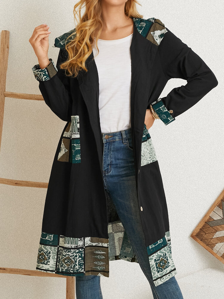 Abrigo de algodón con capucha y patchwork con estampado vintage Plus, talla