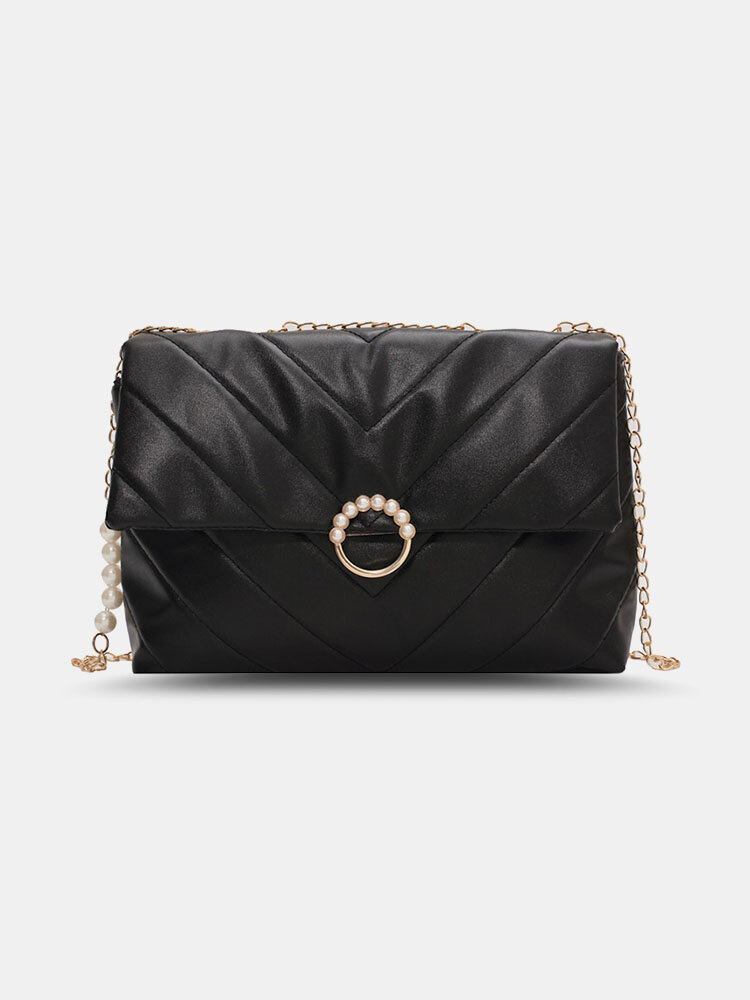 Women Fashion Faux Leather Magnetic Snap Lace Decoration Handbag Crossbody Bag