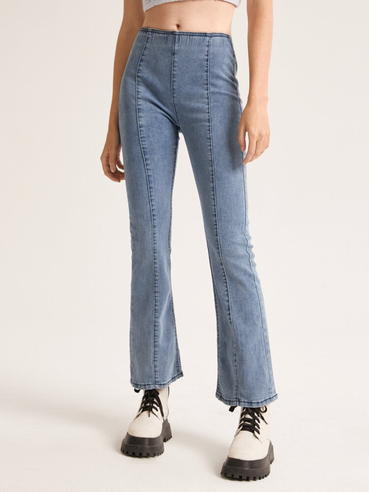Solid High Waist Casual Bootcut Denim Jeans For Women от Newchic WW