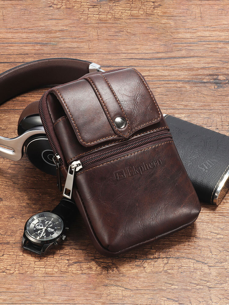 Cowhide Phone Pouch Waist Bag Vintage Belt Crossbody Bag For Men
