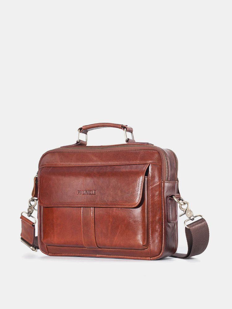 Men Genuine Leather Laptop Bag Solid Crossbody Bag