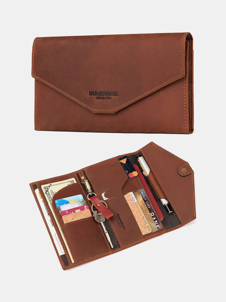 

Men RFID Genuine Leather Crazy Horse Leather Multifunction Keychain Holder Wallet, Khaki;black;coffee