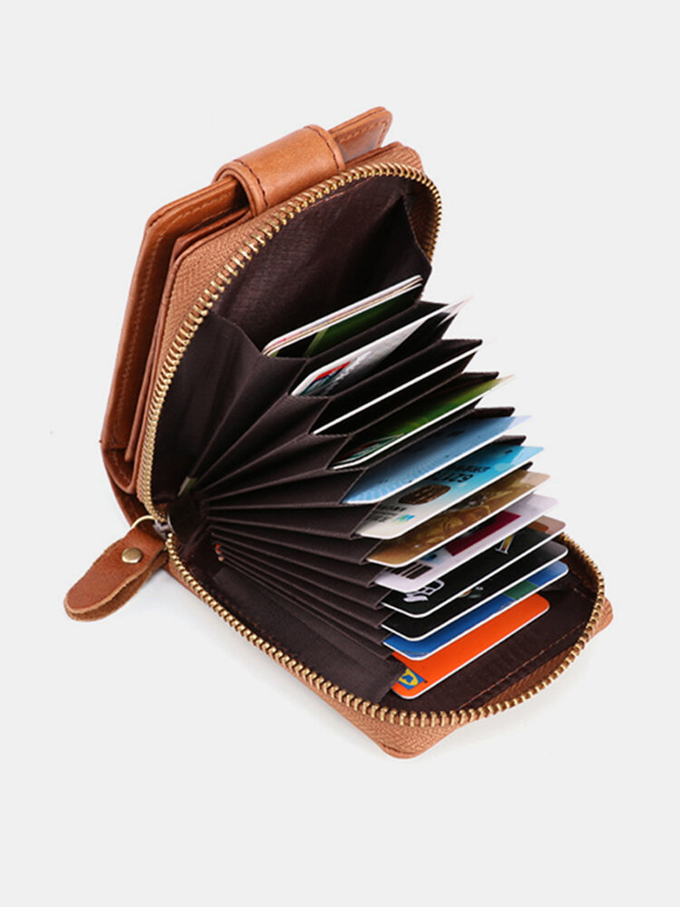 RFID Antimagnetic Genuine Leather Multi-slot Card Holder Coin Bag Wallet