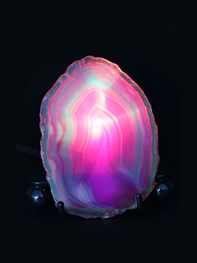 Irregular Natural Dyed Agate Slice Night Light Mineral Rock  LED Lamp USB Charge