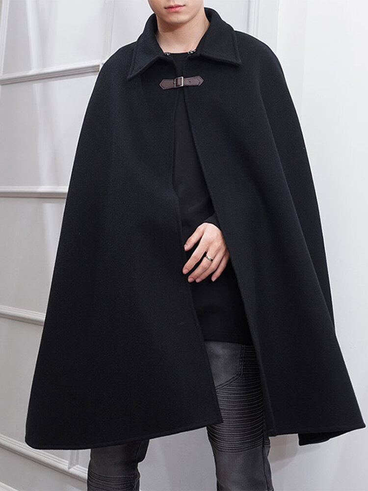 Men's Lapel Loose Mid-length Cloak Overcoat