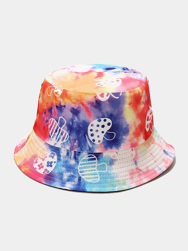 Unisex Cotton Overlay Tie-dye Graffiti Cartoon Print Double-sided Wearable Foldable Fashion Outdoor Sunshade Bucket Hat