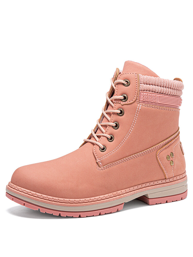 

Women Round Toe Lace-up Comfy Casual Tooling Short Boots, Black;pink;camel;khaki