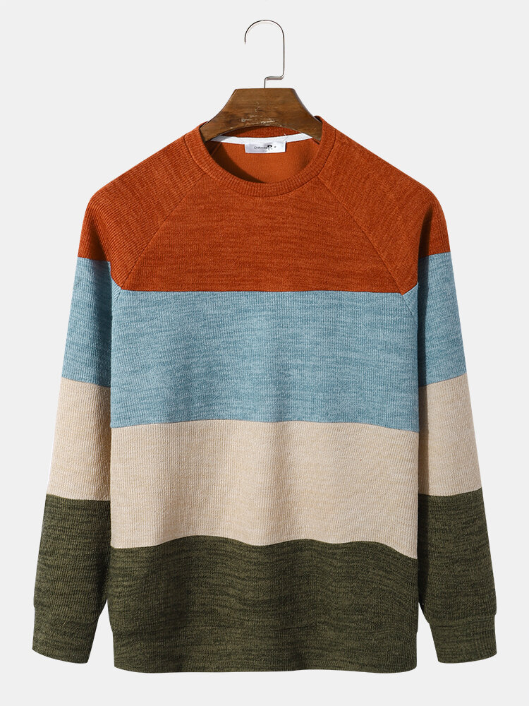 

Mens Knit Colorblock Patchwork Crew Neck Raglan Sleeves Casual Sweaters, Multicolor