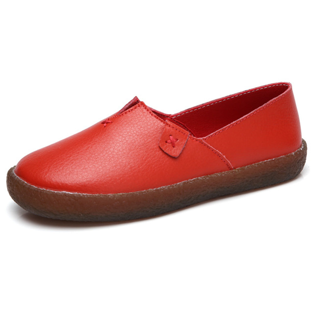 Women Daily Comfortable Solid Color Leather Flat Loafers