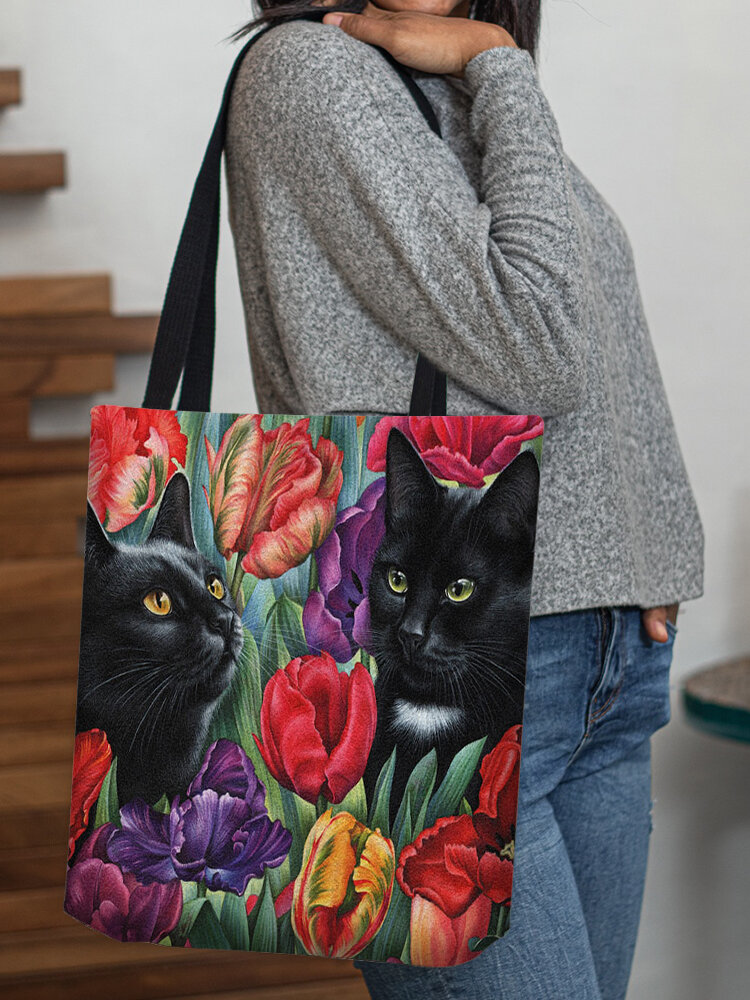 Women Cat Calico Pattern Print Shoulder Bag Handbag Tote