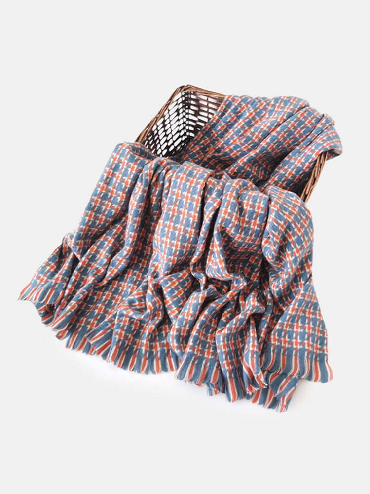 Women Artificial Cashmere Colorful Houndstooth Woven Tassel Fashion Warmth Shawl Scarf