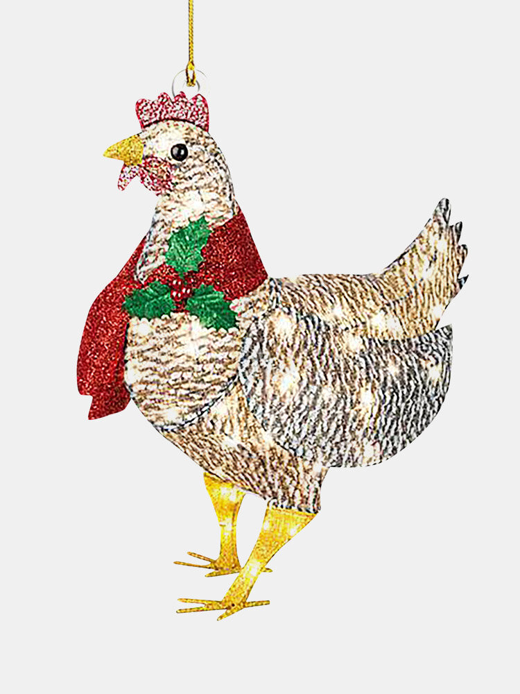 1 PC Acrylic Christmas Light-UP Scarf Chicken Decoration On Christmas Tree Hanging Ornament